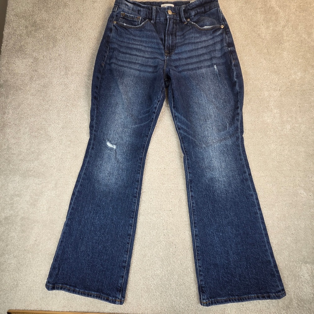 Good American Good Legs Petite Bootcut Jeans Dark Wash Distressed Size 8/29
